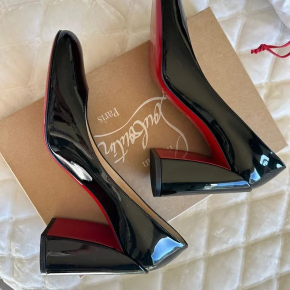 NIB Louboutin Glossy Patent Leather Chunky Heels - Picture 10 of 16